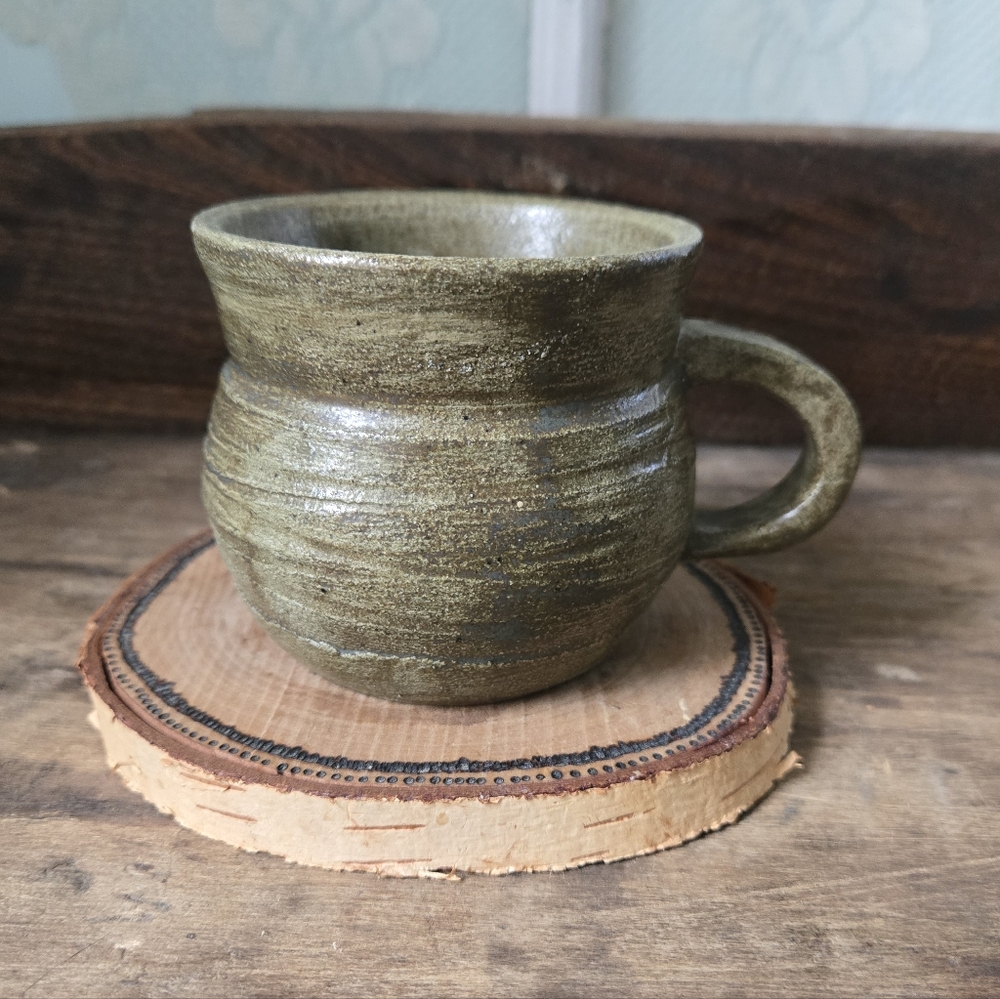 Handmade Olive Green Studio Pottery Mug Rustic Coffee Cup